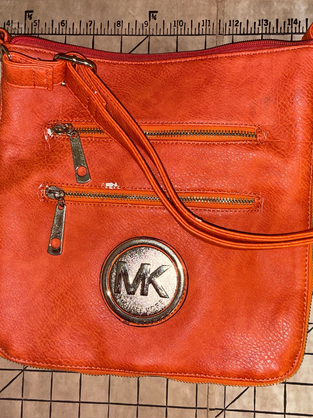Michael Kors Orange Leather Crossbody Wristlet with Gold Logo